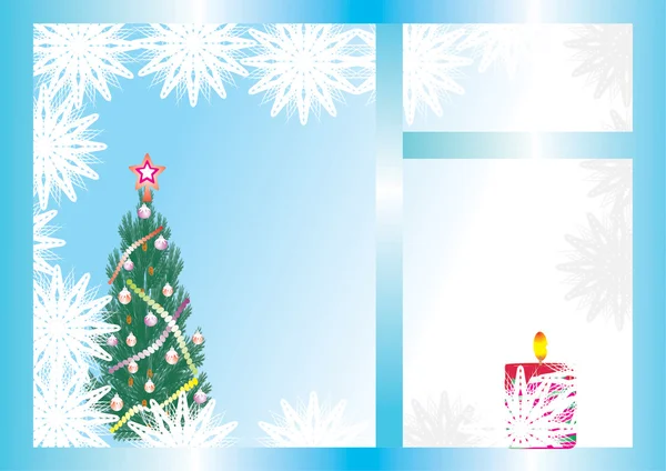 Árvore de Natal decorada com uma grinalda brilhante e uma vela — Vetor de Stock