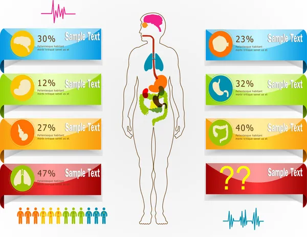 La silueta de un hombre y ocho rectángulos con cuerpos — Vector de stock