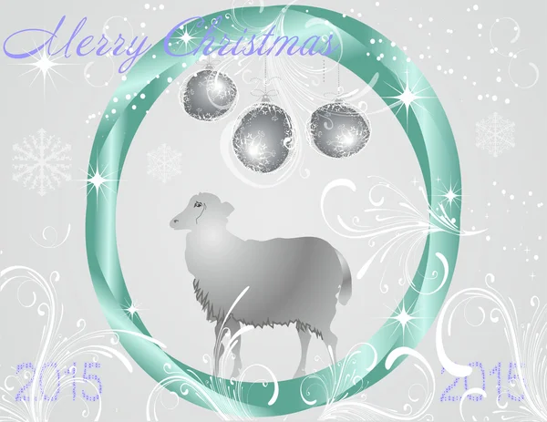 中心の羊クリスマス ボール — ストックベクタ