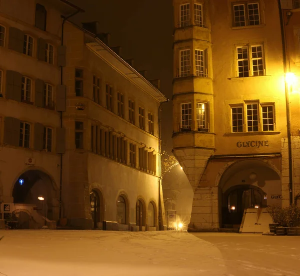 Facades Old City Buildings Winter Night — Photo