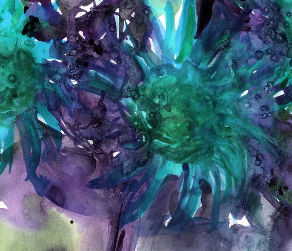 Niebiesko-fioletowo-zielony obraz ze słonecznikami. Zdjęcia Stockowe bez tantiem
