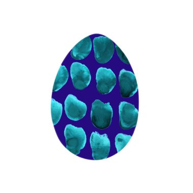 Paskalya yumurtası - lekeli hayvan izi, beyaz arka planda izole edilmiş. Basit mavi ve yeşil boho suluboya. Arkaplan, kapak ve ambalaj, Paskalya ve yemek illüstrasyonu için tasarım, tebrik kartı.