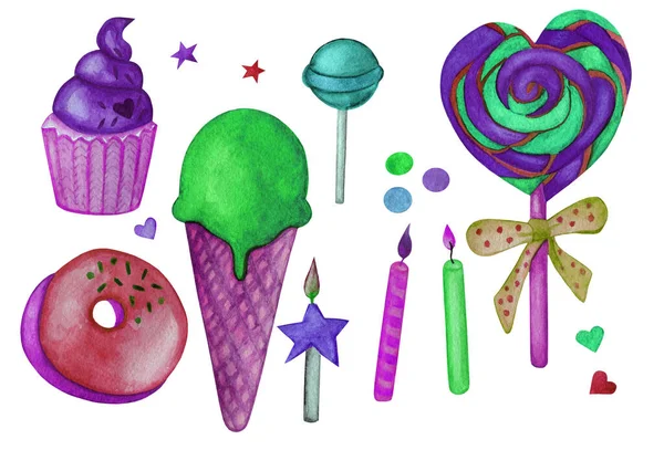 Clipart - lollipop ice cream cupcake candle star. — Stock Photo, Image