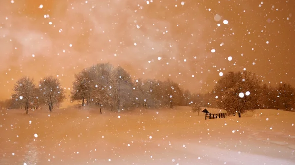 Рождественский снег ночью в Бледе — стоковое фото