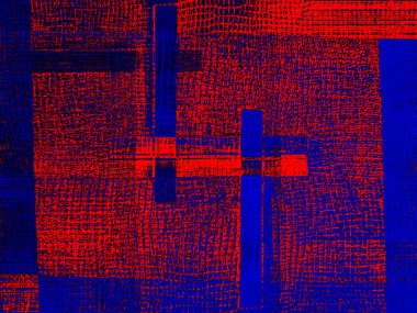 Kırmızı ve mavi soyut arkaplan, muhteşem bir ritim ve eklerle. Modern tarzda gerçeküstü bir görüntü. Duvar kağıtlarınız, sanat projeleriniz ve çalışmalarınız için..