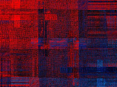 Kırmızı ve mavi soyut arkaplan, muhteşem bir ritim ve eklerle. Modern tarzda gerçeküstü bir görüntü. Duvar kağıtlarınız, sanat projeleriniz ve çalışmalarınız için..