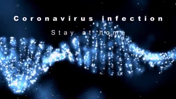 壮大なビデオテキスト コロナウイルス感染症 家にいて 青い背景の白いタイトル 3Dイラスト あなたのプロジェクトのために ソーシャルネットワークや広告の情報のために — ストック動画