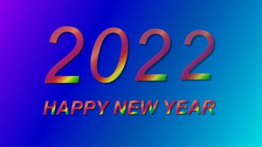 Video mesajı. Mutlu yıllar 2022. Ses düzeyi 3D illüstrasyon. Kırmızı, sarı ve yeşil başlıklar mavi arkaplanda. Kutlamalar için video kapağı tasarımı, tebrik kartları. Yaratıcı çalışmalarınız için şablon.