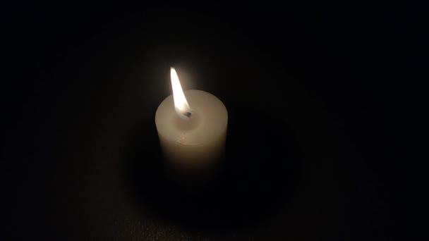 Burning Candle Black Background Candle Flame Burns Steadily Isolated Fire — Stock Video