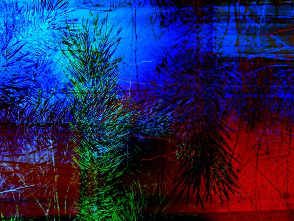 파란색의 가문비나무 현대적 스타일의 초현실적 그림이다 프로젝트를 미술적 과파란 호랑이의 — 스톡 사진