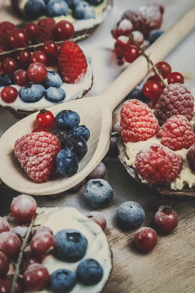 Berry tartlets in poedersuiker — Stockfoto