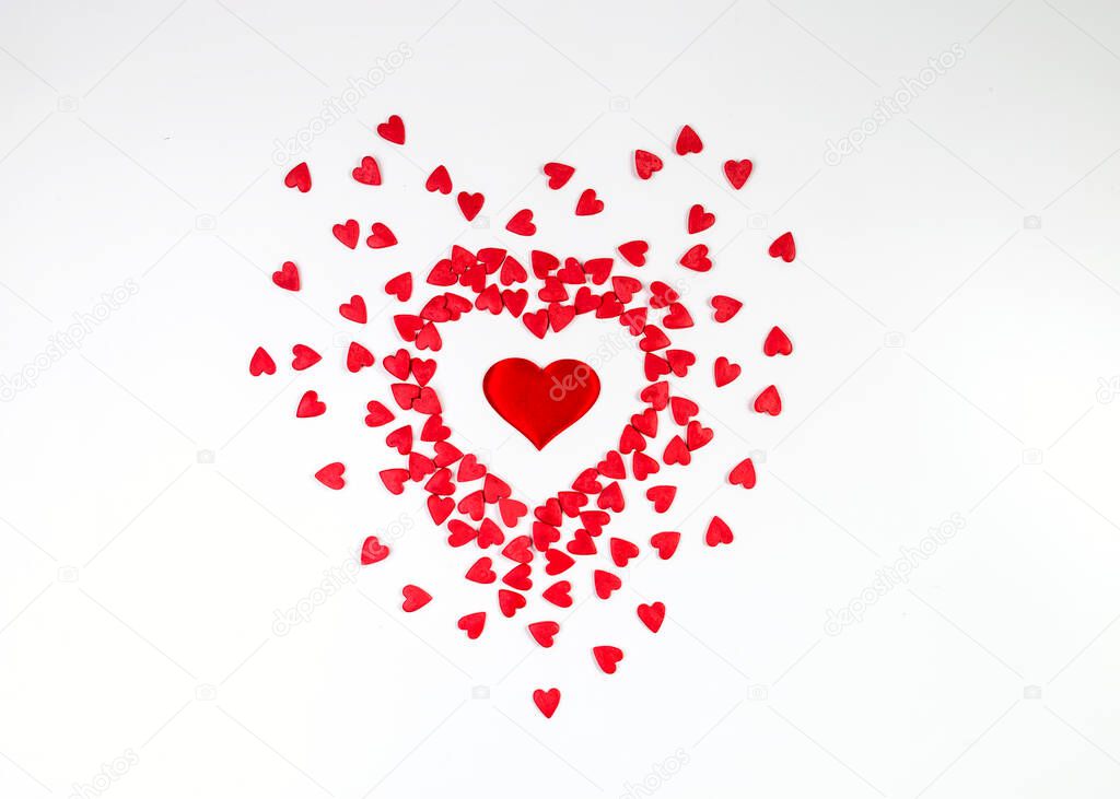Valentine's day background with red hearts. Copy space. 