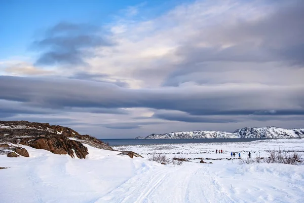 Costa Mar Barents Final Fevereiro Teriberka Rússia — Fotografia de Stock