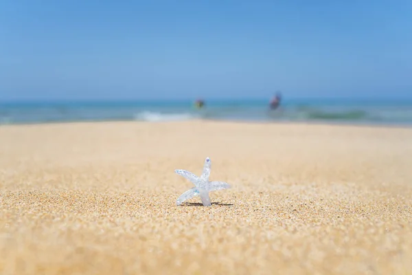 Silver Starfish Star Sand Beach Sea Water Background Vacation Concept — Stock Photo, Image