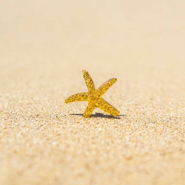 Golden Starfish Star Sand Beach Sea Water Background Vacation Concept — Stock Photo, Image