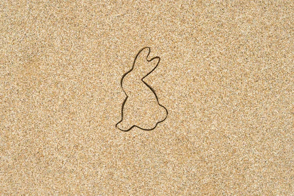 Drawing Creative Easter Bunny Sand Beach — Stock Photo, Image