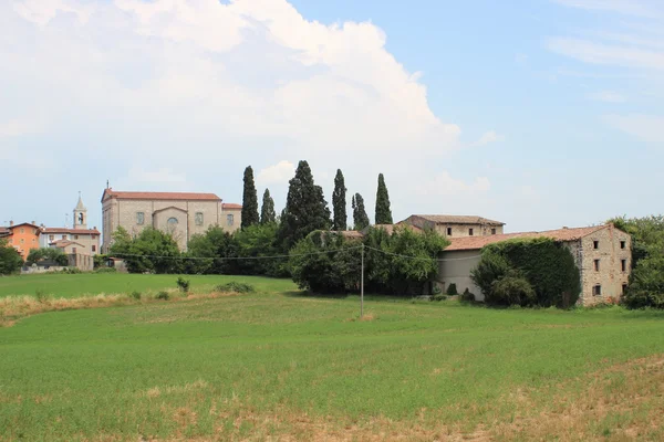 Vue sur l'église et abandonner le vignoble en Italie — Photo