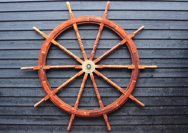 Old coaster steering wheel made of hardwood — Stock Photo, Image