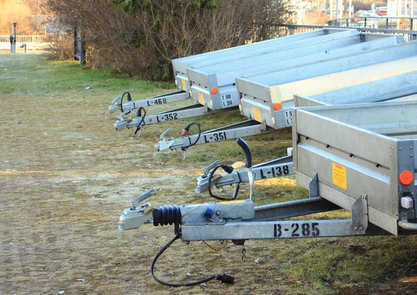 Trailers for rental parked on lawn — Stock Photo, Image