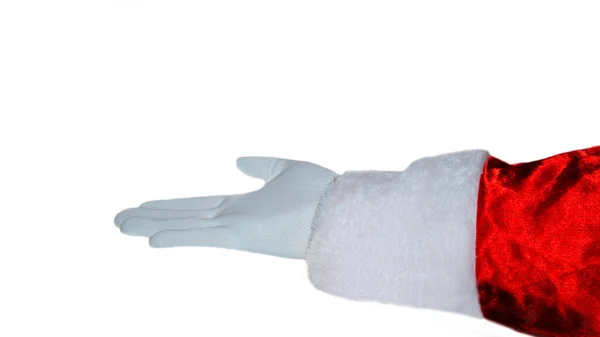 Ręka Rękawiczce Świętego Mikołaja Białym Tle Gest Dłoni Nowy Rok — Zdjęcie stockowe