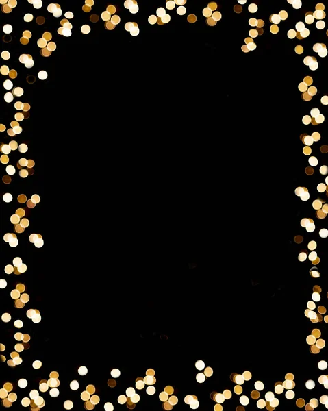 Festive Frame Made Golden Garland Black Background Sparkle Dots Tinsel Stock Picture