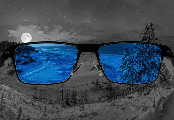Boa Visão Noite Bela Noite Estrelada Óculos Com Fundo Dessaturado — Fotografia de Stock