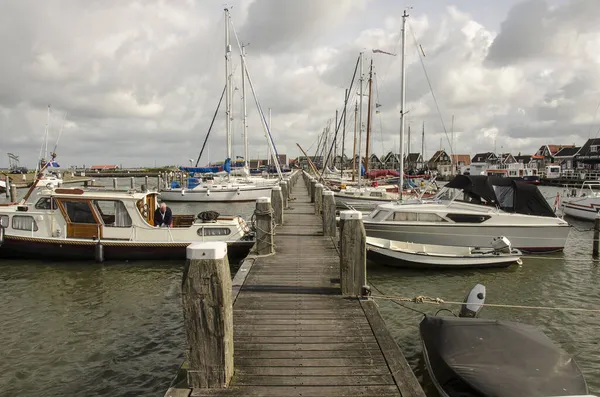 Barcos Muelle Marken Países Bajos Hermoso Muelle Isla Marken Casas — Foto de Stock