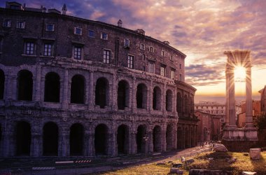 Sunset over Rome Colosseum in Rome, Italy