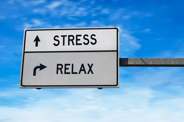 Road Sign Words Stress Relax White Two Street Signs Arrow — Foto de Stock