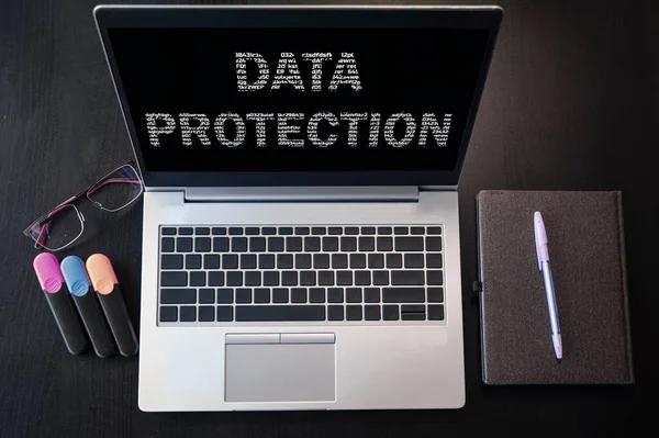 Top View Laptop Text Data Protection — Foto de Stock