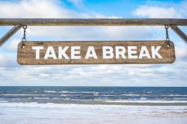 Take Break Wooden Sign Beach — Foto de Stock