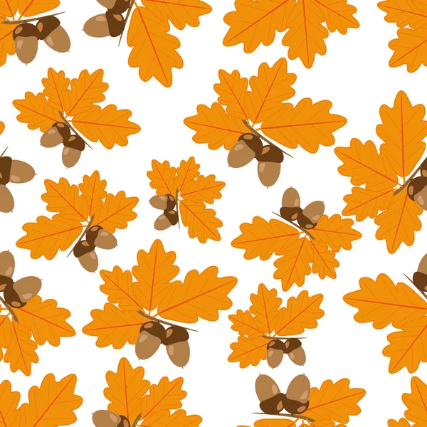 Acorns With Oak Leaves in Autumn Seamless Texture - Stok Vektor