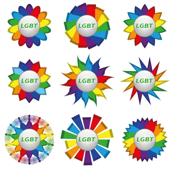 Conjunto de iconos de arco iris con texto lgbt — Archivo Imágenes Vectoriales