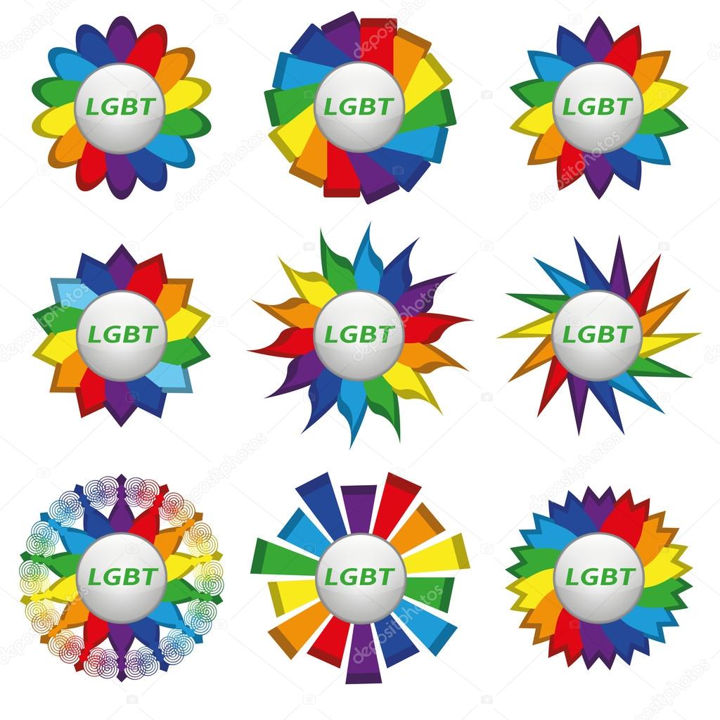 Set of rainbow icons with text lgbt