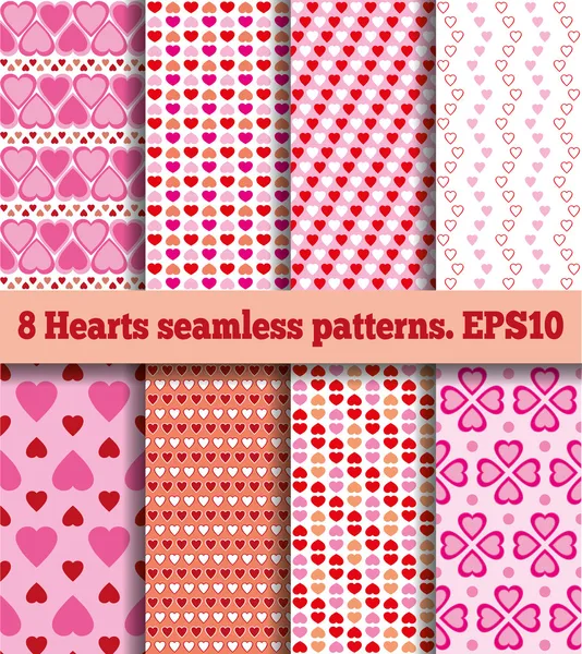 Set of hearts seamless patterns — Stock Vector