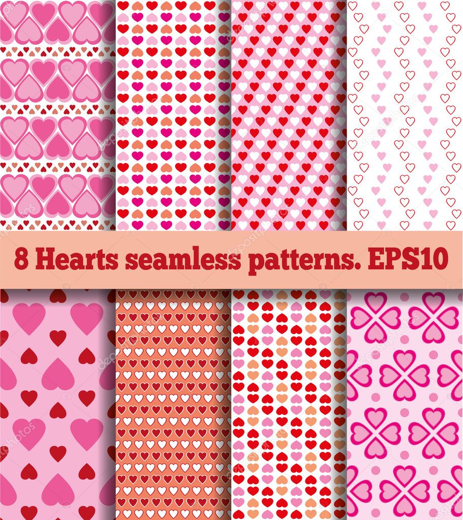 Set of hearts seamless patterns