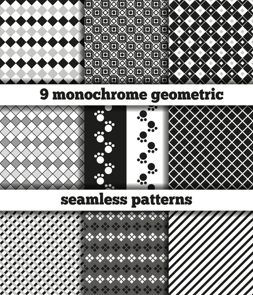 Set of black-white monochrome geometric seamless patterns — Stock Vector