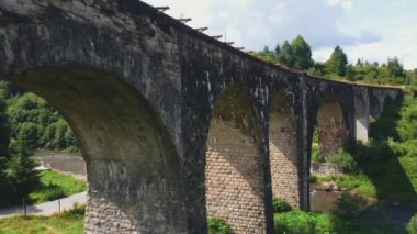 Vorokhta, Ukraine Old railway bridge, old viaduct Vorohta, Ukraine. The Carpathian Mountains, wild mountain landscape. High quality FullHD footage