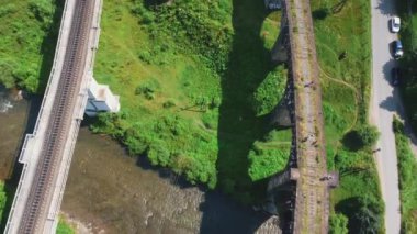 Vorokhta, Ukraine Old railway bridge, old viaduct Vorohta, Ukraine. The Carpathian Mountains, wild mountain landscape. High quality FullHD footage