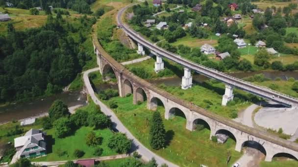 Vorokhta Ukraine Old Railway Bridge Old Viaduct Vorohta Ukraine Carpathian — Wideo stockowe