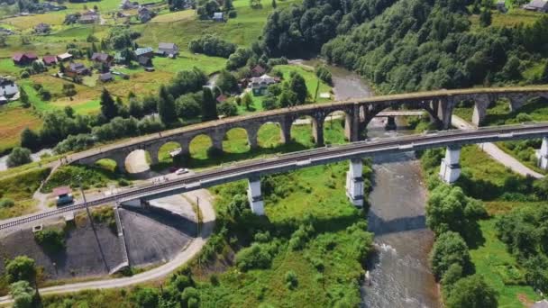 Vorokhta Ukraine Old Railway Bridge Old Viaduct Vorohta Ukraine Carpathian — Stock videók