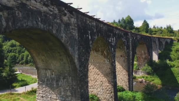 Vorokhta Ukraine Old Railway Bridge Old Viaduct Vorohta Ukraine Carpathian — Stockvideo