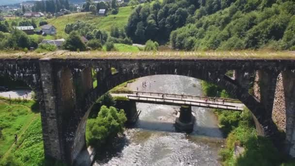 Vorokhta Ukraine Old Railway Bridge Old Viaduct Vorohta Ukraine Carpathian — 图库视频影像