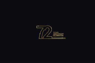 72 'nci yıl dönümü kutlaması logosu. Siyah zemin üzerinde altın ve kıvılcım saçan beyaz renkli bir logo, kutlama, davet, selamlama için vektör tasarımı