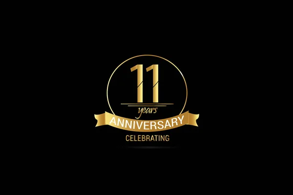 Luxury Black Gold Years Anniversary Minimalist Logo Years Jubilee Ribbon — Archivo Imágenes Vectoriales