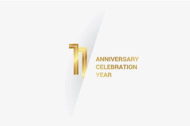 11 years anniversary, minimalist logo jubilee, greeting card. Birthday invitation. Golden space vector illustration  