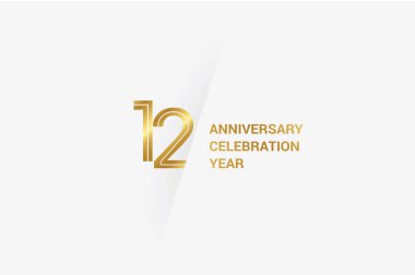 12 years anniversary, minimalist logo jubilee, greeting card. Birthday invitation. Golden space vector illustration 