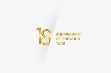 18 years anniversary, minimalist logo jubilee, greeting card. Birthday invitation. Golden space vector illustration 