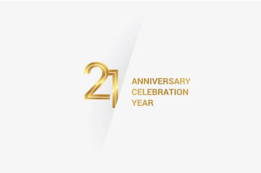 21 years anniversary, minimalist logo jubilee, greeting card. Birthday invitation. Golden space vector illustration 