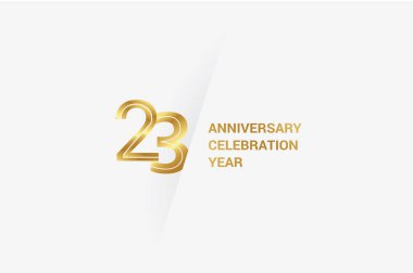 23 years anniversary, minimalist logo jubilee, greeting card. Birthday invitation. Golden space vector illustration 